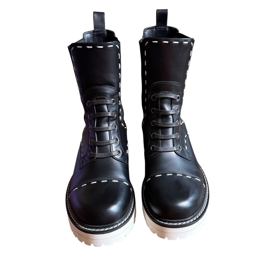 Dolce & Gabbana Leather Combat Boots Mid Calf Contrast Stitch EU 38.5 US 8.5 - Picture 2 of 13